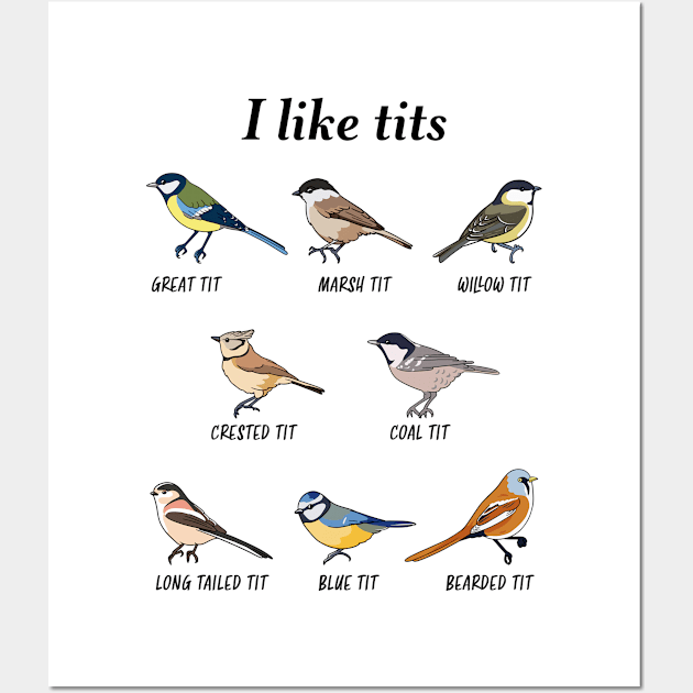 Funny Tit Bird watching Gift for Birder Wall Art by qwertydesigns